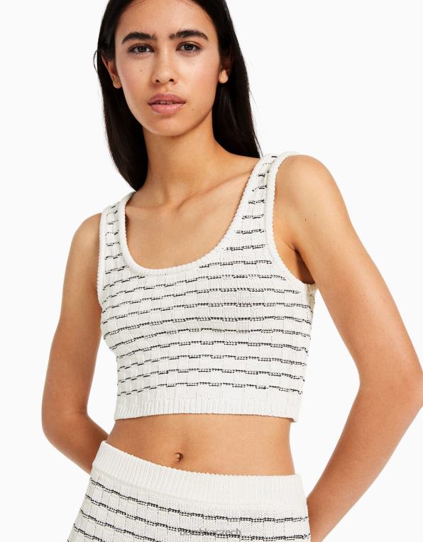 ženy Bershka pletený top se širokými ramínky P8844844 oblečení bílý