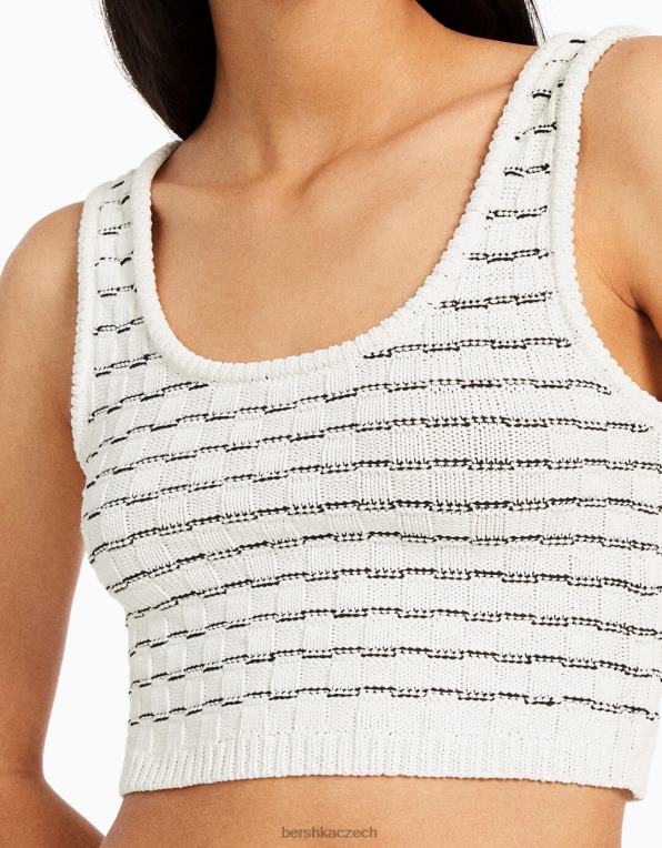 ženy Bershka pletený top se širokými ramínky P8844844 oblečení bílý