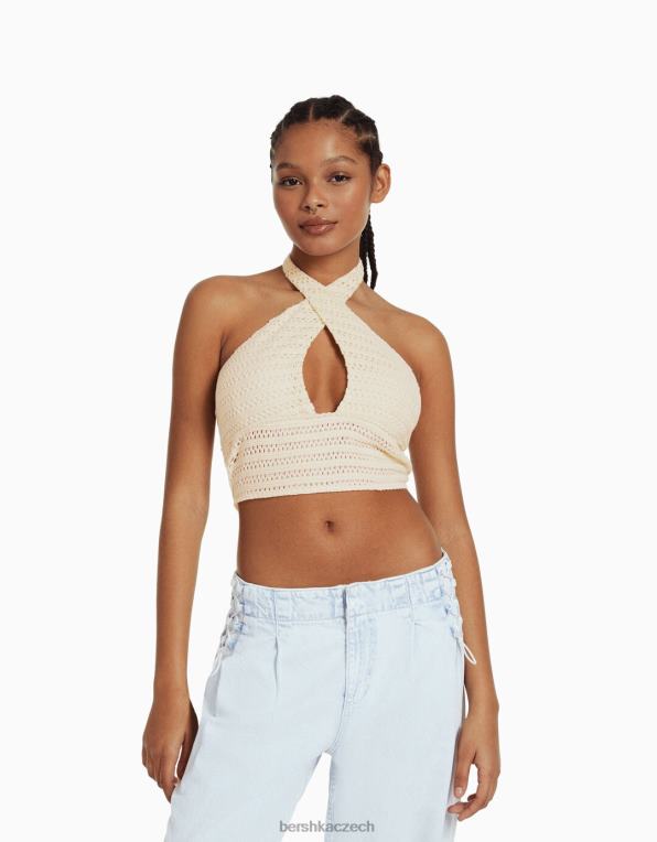 ženy Bershka úpletový top ohlávka P88441933 oblečení béžový
