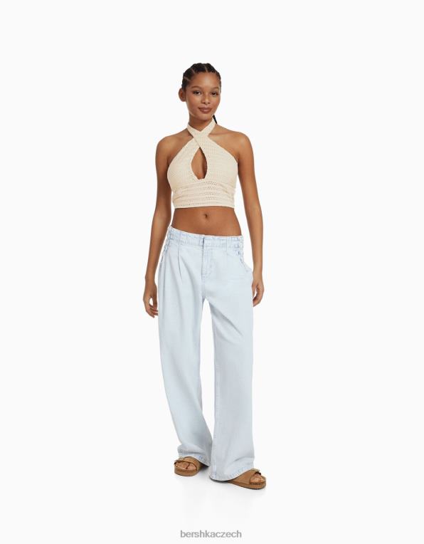 ženy Bershka úpletový top ohlávka P88441933 oblečení béžový