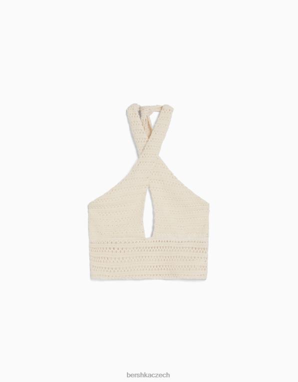 ženy Bershka úpletový top ohlávka P8844753 oblečení béžový