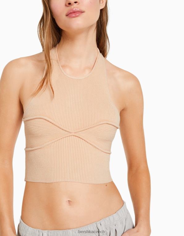 ženy Bershka úpletový top ohlávka P8844852 oblečení oranžový
