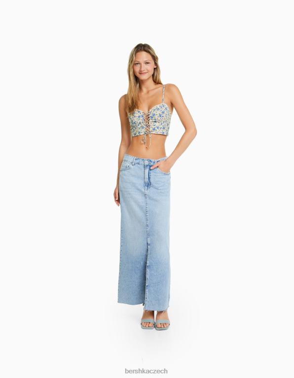 ženy Bershka potištěný korzetový top s ramínky a detailem kravaty P88441926 oblečení vícebarevný