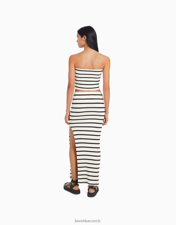 ženy Bershka pruhovaný top s bandeau výstřihem P8844758 oblečení krém