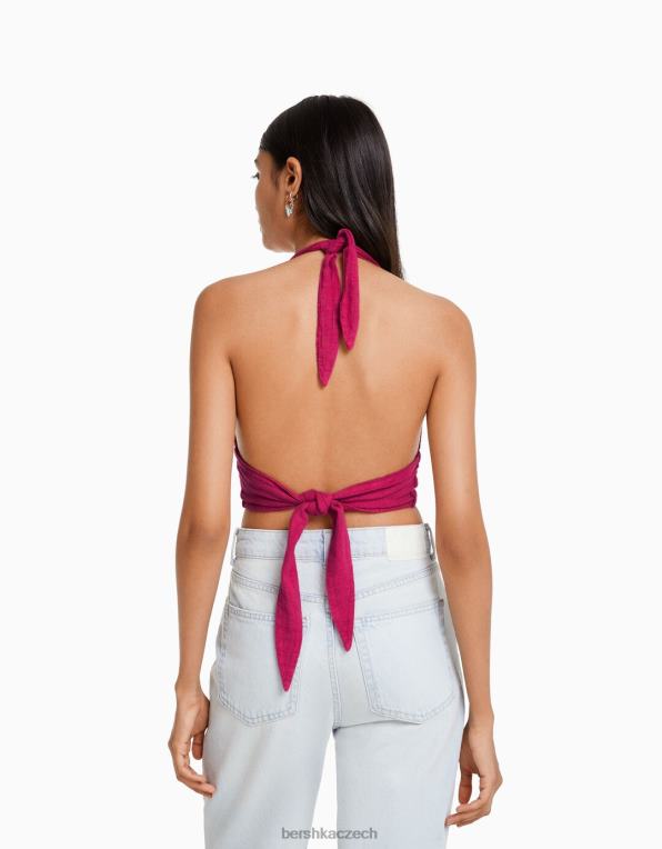 ženy Bershka rustikální crop top ze směsi lnu P8844732 oblečení fuchsie