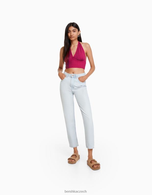ženy Bershka rustikální crop top ze směsi lnu P8844732 oblečení fuchsie