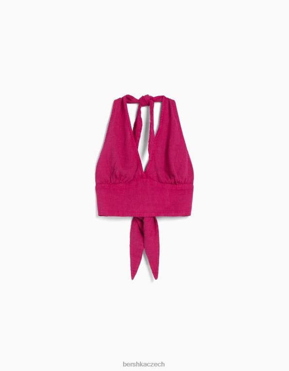 ženy Bershka rustikální crop top ze směsi lnu P8844732 oblečení fuchsie