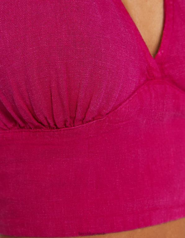 ženy Bershka rustikální crop top ze směsi lnu P8844733 oblečení fuchsie