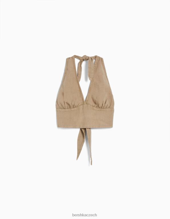 ženy Bershka rustikální crop top ze směsi lnu P8844734 oblečení béžový