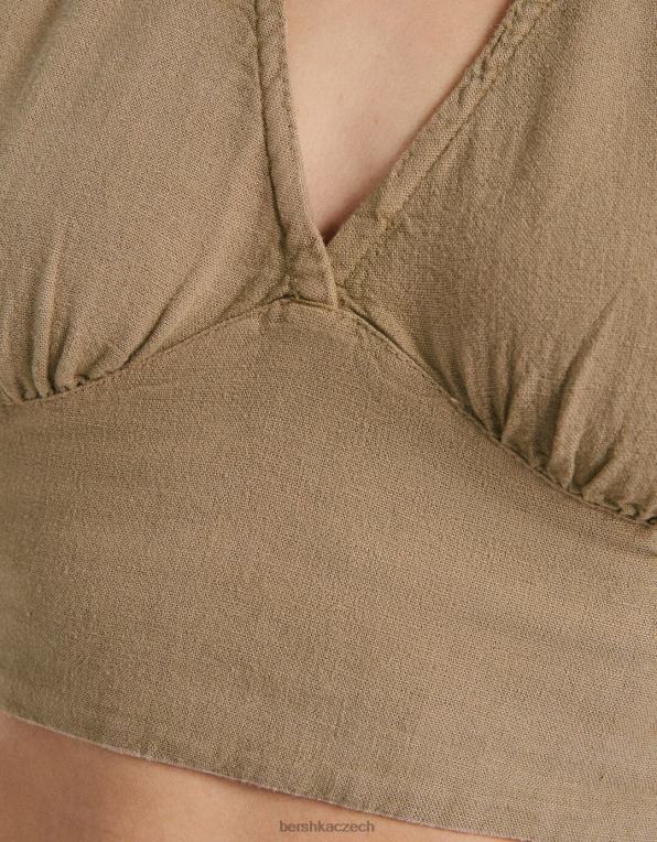 ženy Bershka rustikální crop top ze směsi lnu P8844734 oblečení béžový