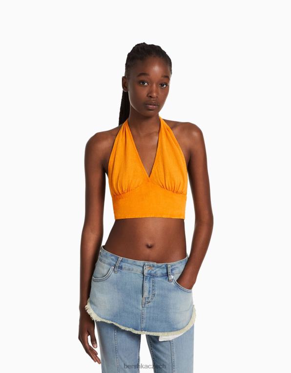 ženy Bershka rustikální crop top ze směsi lnu P8844735 oblečení oranžový