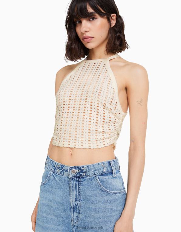 ženy Bershka rustikální závodní top P8844754 oblečení krém