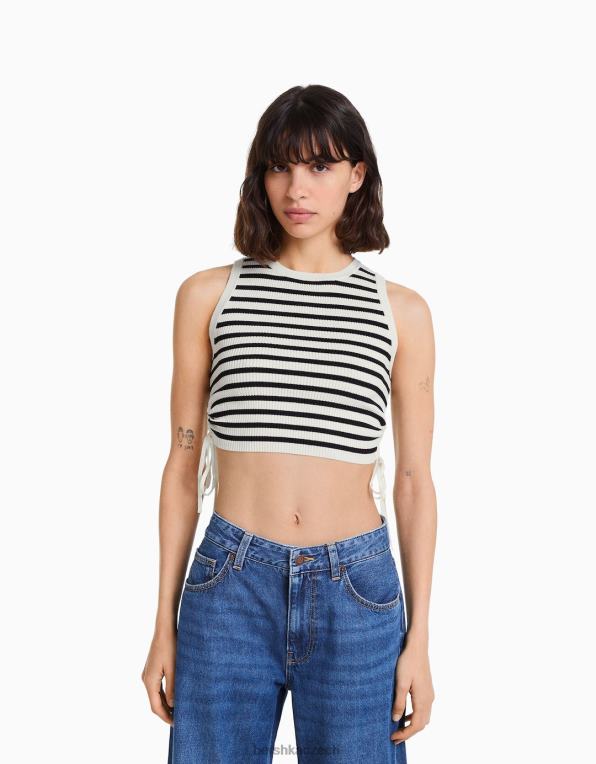 ženy Bershka tílko s nabíranými kravatami P8844653 oblečení krém