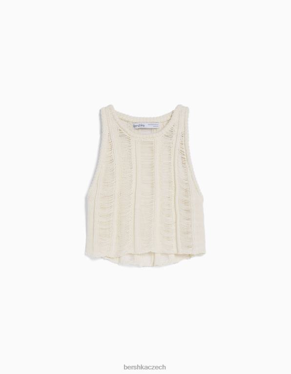 ženy Bershka top bez rukávů s otevřeným úpletem P88441843 oblečení krém