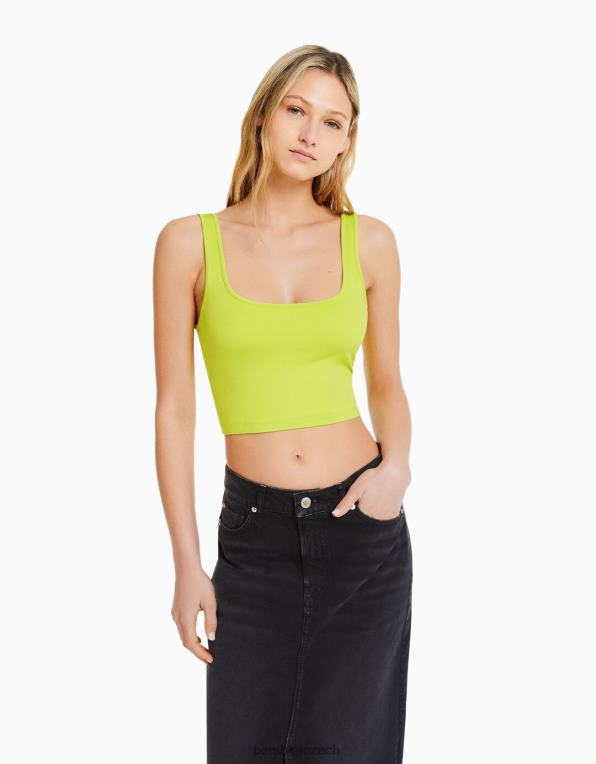 ženy Bershka top se širokými ramínky P8844798 oblečení Limetka