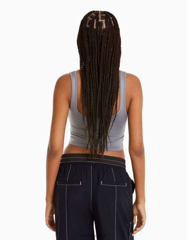 ženy Bershka top se širokými ramínky P8844800 oblečení tmavošedý