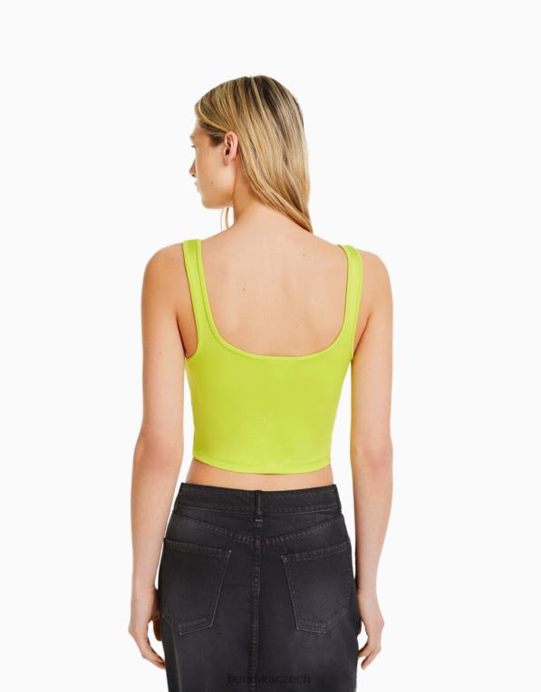 ženy Bershka top se širokými ramínky P8844831 oblečení Limetka