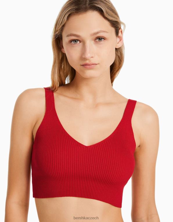 ženy Bershka top z žebrovaného úpletu s výstřihem do V P8844778 oblečení Červené