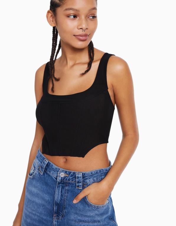 ženy Bershka tylový korzetový top bez rukávů P8844718 oblečení Černá