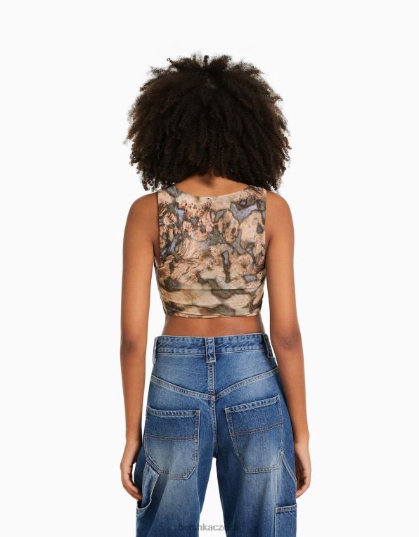 ženy Bershka tylový korzetový top bez rukávů P8844719 oblečení špinavě bílé