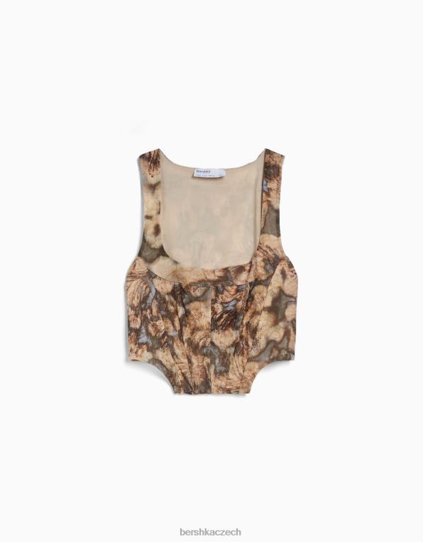 ženy Bershka tylový korzetový top bez rukávů P8844719 oblečení špinavě bílé