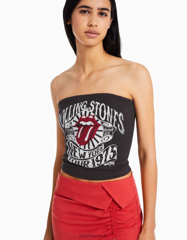 ženy Bershka valící se kameny bandeau top P8844668 oblečení Šedá