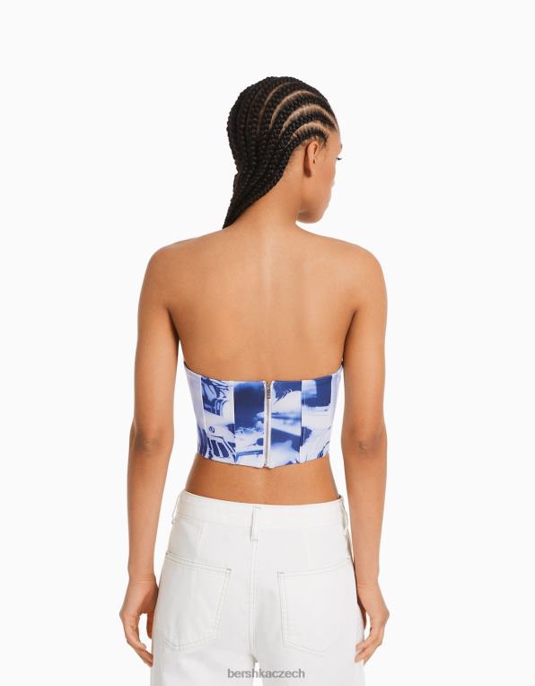 ženy Bershka zkrácený korzet s výstřihem do V P8844740 oblečení modrý