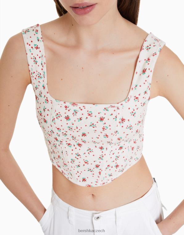 ženy Bershka zkrácený úpletový páskový korzetový top P8844893 oblečení krém