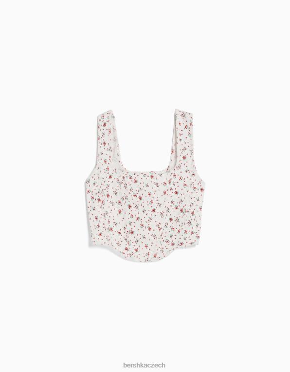 ženy Bershka zkrácený úpletový páskový korzetový top P8844893 oblečení krém