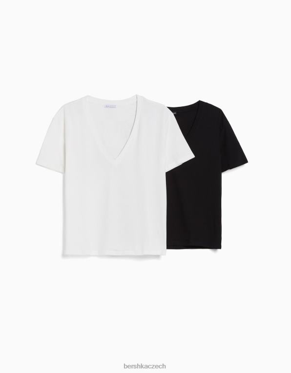 ženy Bershka 2 balení triček s krátkým rukávem a výstřihem do V běžného střihu P8844635 oblečení vícebarevný