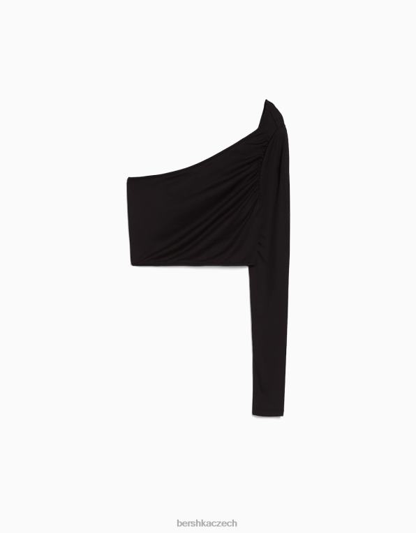 ženy Bershka Asymetrické tričko s dlouhým rukávem P8844382 oblečení Černá