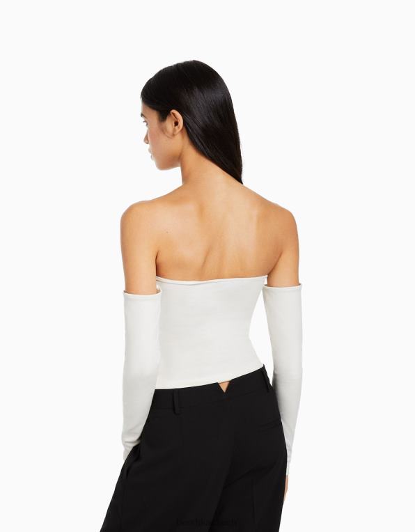 ženy Bershka Bandeau tričko s dlouhým rukávem s potiskem nirvana P8844520 oblečení bílý