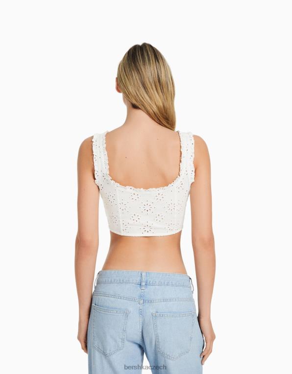 ženy Bershka Crop top ve stylu švýcarského vyšívaného korzetu P8844516 oblečení bílý