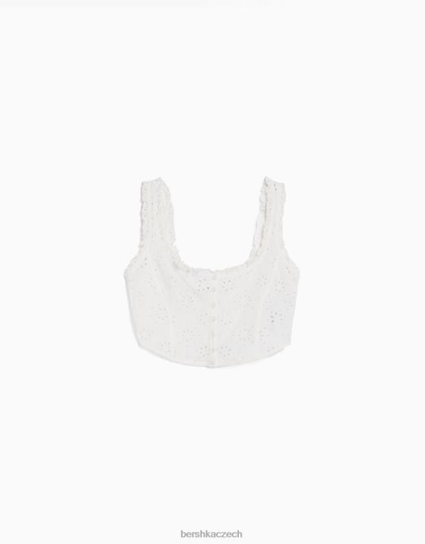 ženy Bershka Crop top ve stylu švýcarského vyšívaného korzetu P8844516 oblečení bílý