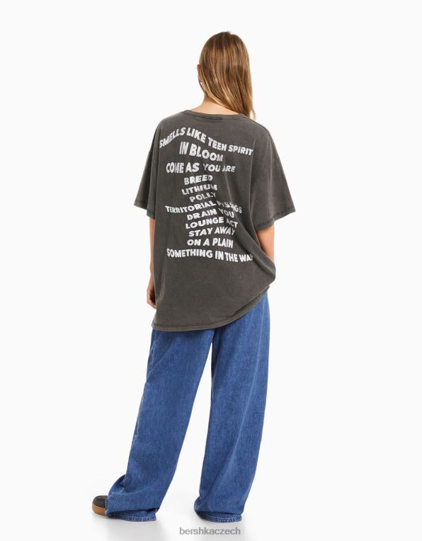 ženy Bershka Tričko s krátkým rukávem s potiskem nirvana P8844556 oblečení Šedá