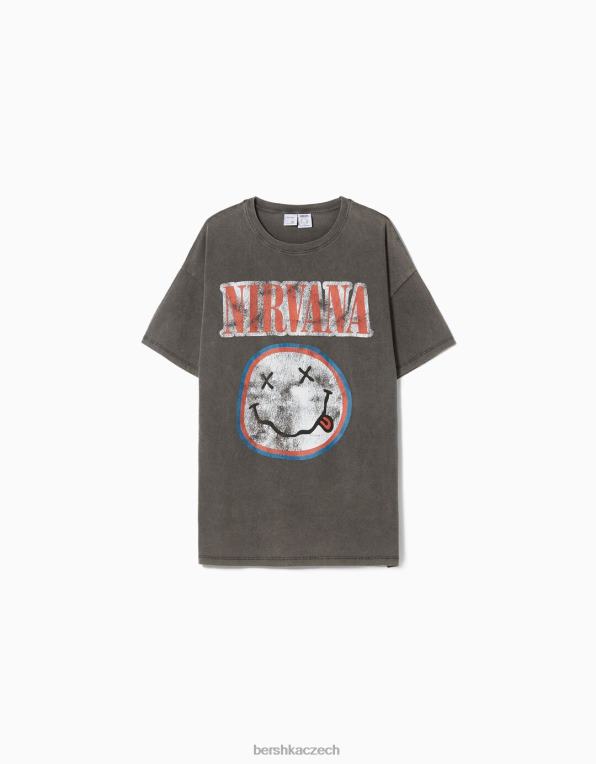 ženy Bershka Tričko s krátkým rukávem s potiskem nirvana P8844556 oblečení Šedá