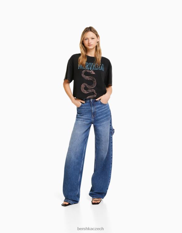 ženy Bershka Tričko s krátkým rukávem s potiskem nirvana P8844557 oblečení Šedá