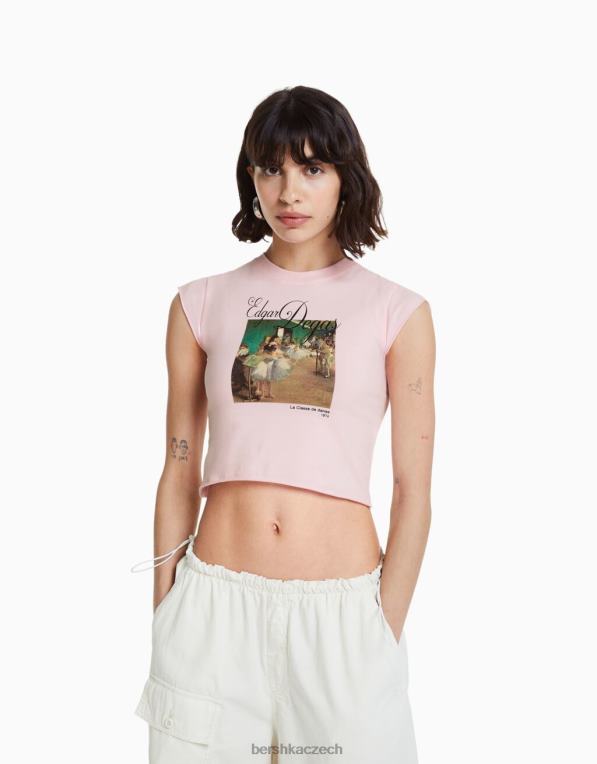 ženy Bershka art series print tričko s krátkým rukávem P8844439 oblečení růžový