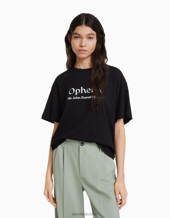ženy Bershka art series print tričko s krátkým rukávem P8844446 oblečení Černá