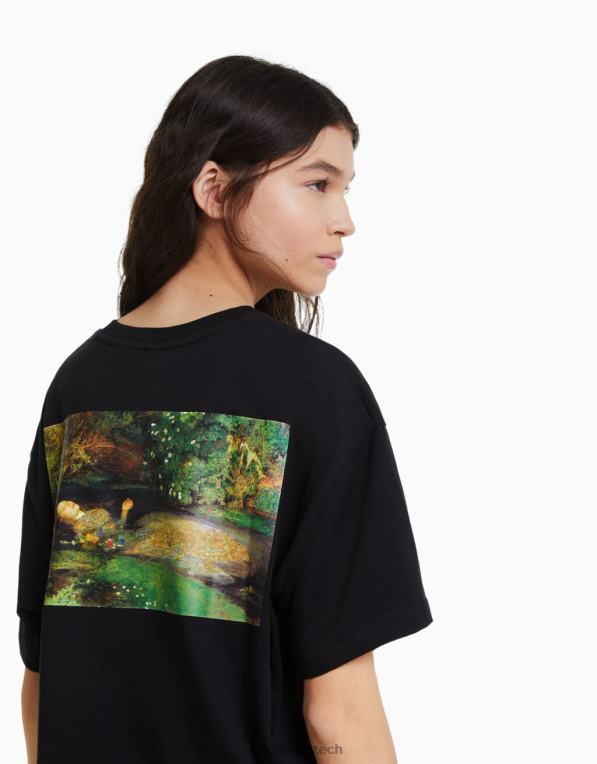 ženy Bershka art series print tričko s krátkým rukávem P8844447 oblečení Černá
