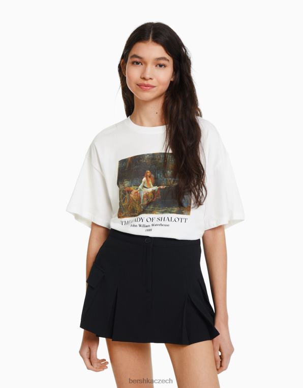 ženy Bershka art series print tričko s krátkým rukávem P8844448 oblečení špinavě bílé