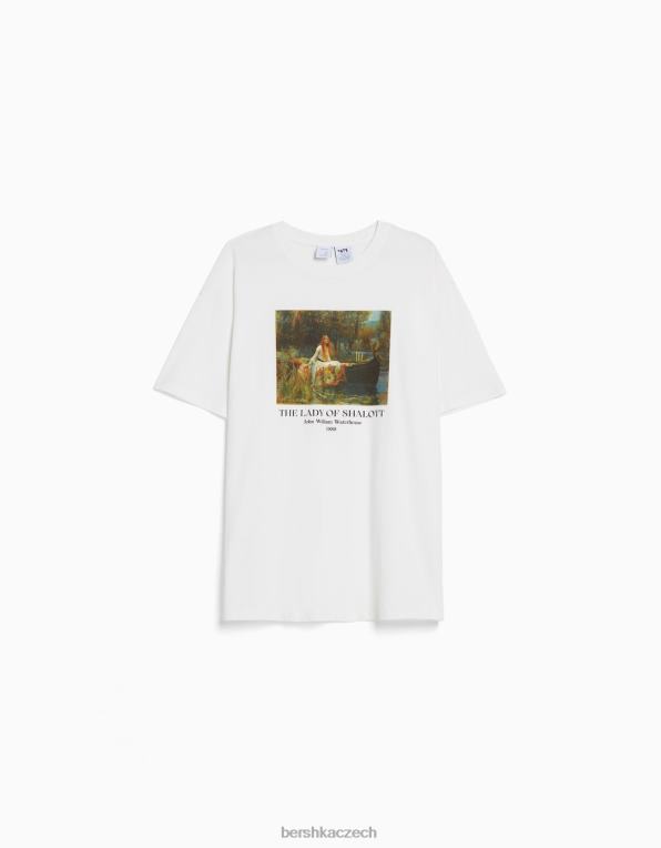 ženy Bershka art series print tričko s krátkým rukávem P8844448 oblečení špinavě bílé