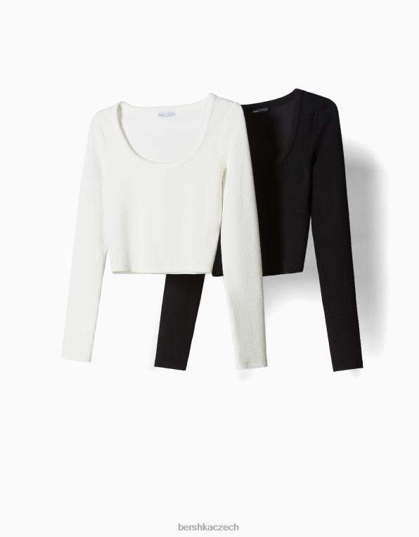 ženy Bershka balení 2 žebrovaných triček s dlouhým rukávem s texturovanou tkaninou P8844648 oblečení vícebarevný