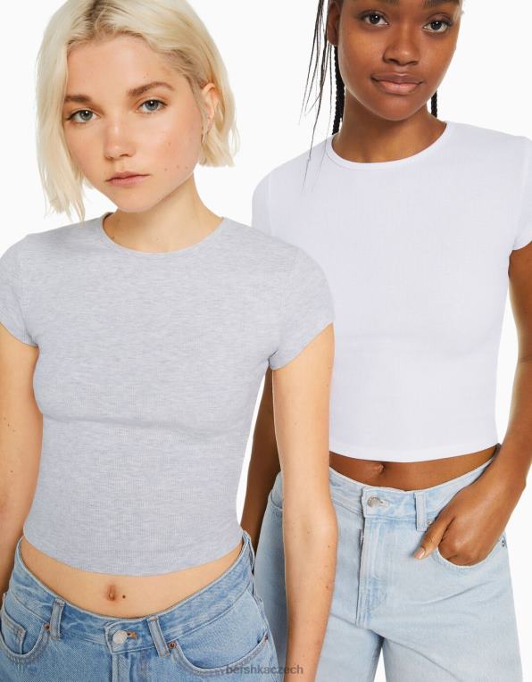 ženy Bershka balení 2 žebrovaných triček s krátkým rukávem P8844330 oblečení vícebarevný