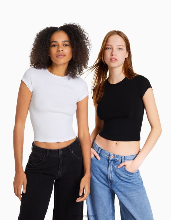 ženy Bershka balení 2 žebrovaných triček s krátkým rukávem P8844331 oblečení vícebarevný