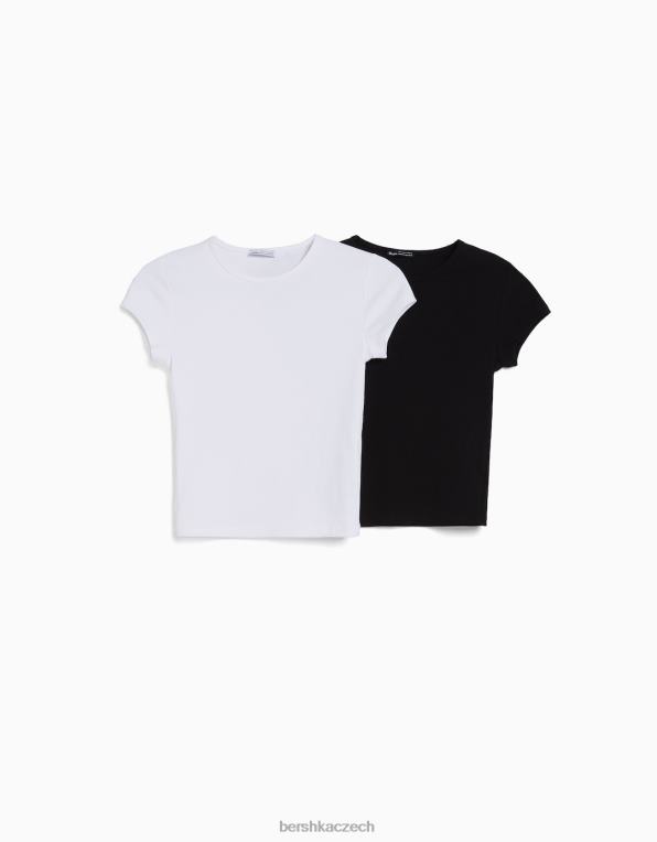 ženy Bershka balení 2 žebrovaných triček s krátkým rukávem P8844331 oblečení vícebarevný