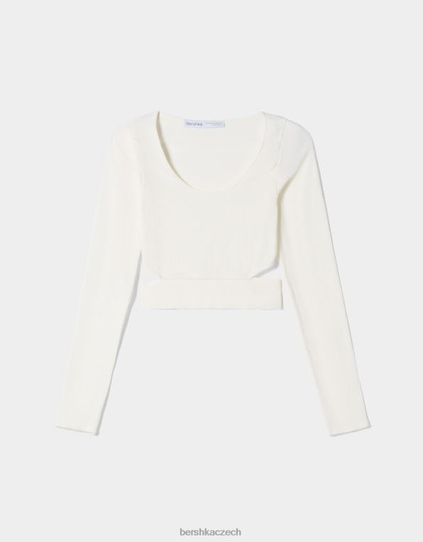 ženy Bershka bezešvé tričko s dlouhým rukávem a bočním výřezem P8844355 oblečení špinavě bílé