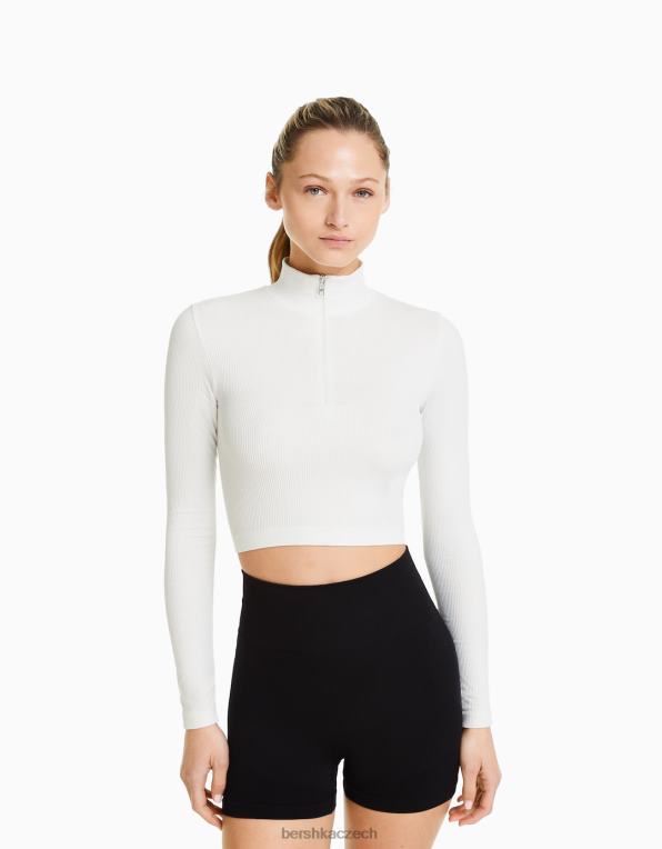 ženy Bershka bezešvé tričko s dlouhým rukávem se zipem P8844534 oblečení krém