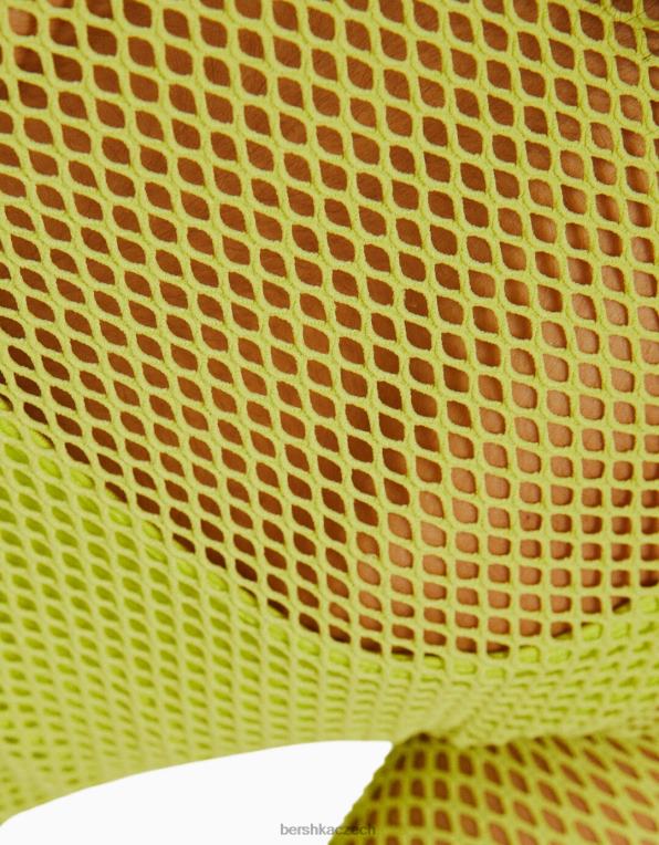 ženy Bershka bezešvé triko ze síťoviny s dlouhým rukávem P8844526 oblečení Limetka