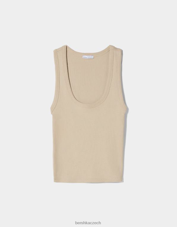 ženy Bershka žebrované tílko P8844314 oblečení béžový